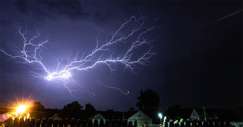 Big lightning on top of a village