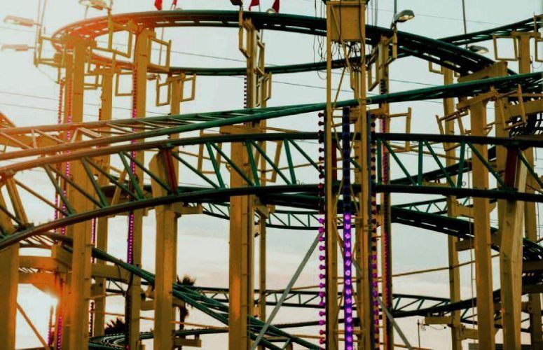 Amusement park with yellow paint