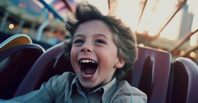 Screaming boy on a roller coaster