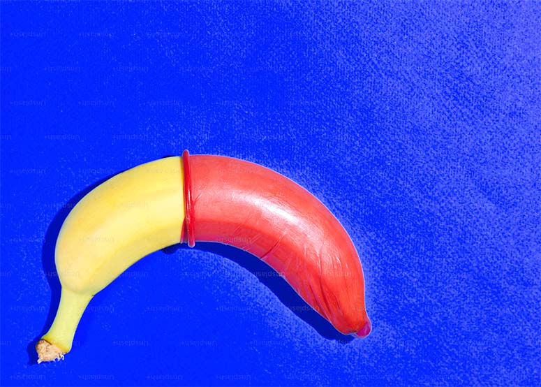 A condom folded over a banana