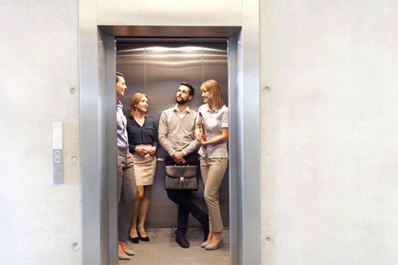 A group of people in an elevator