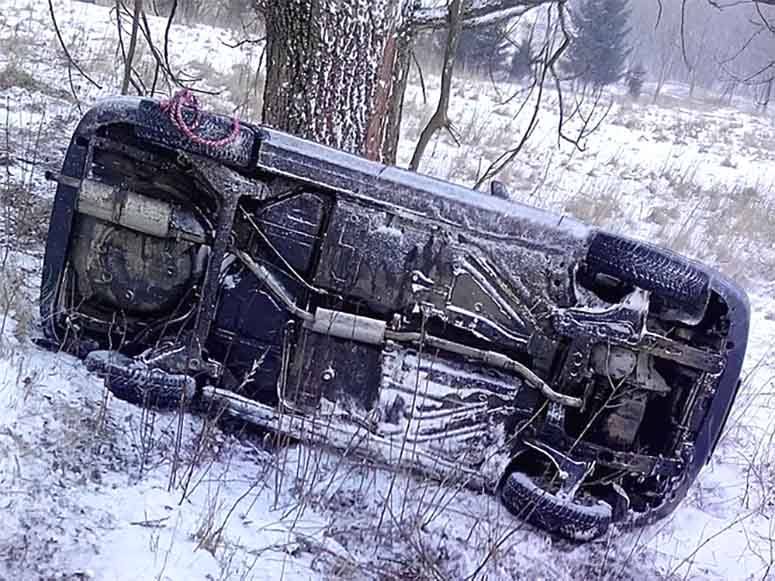 Rollovered car in winter conditions 